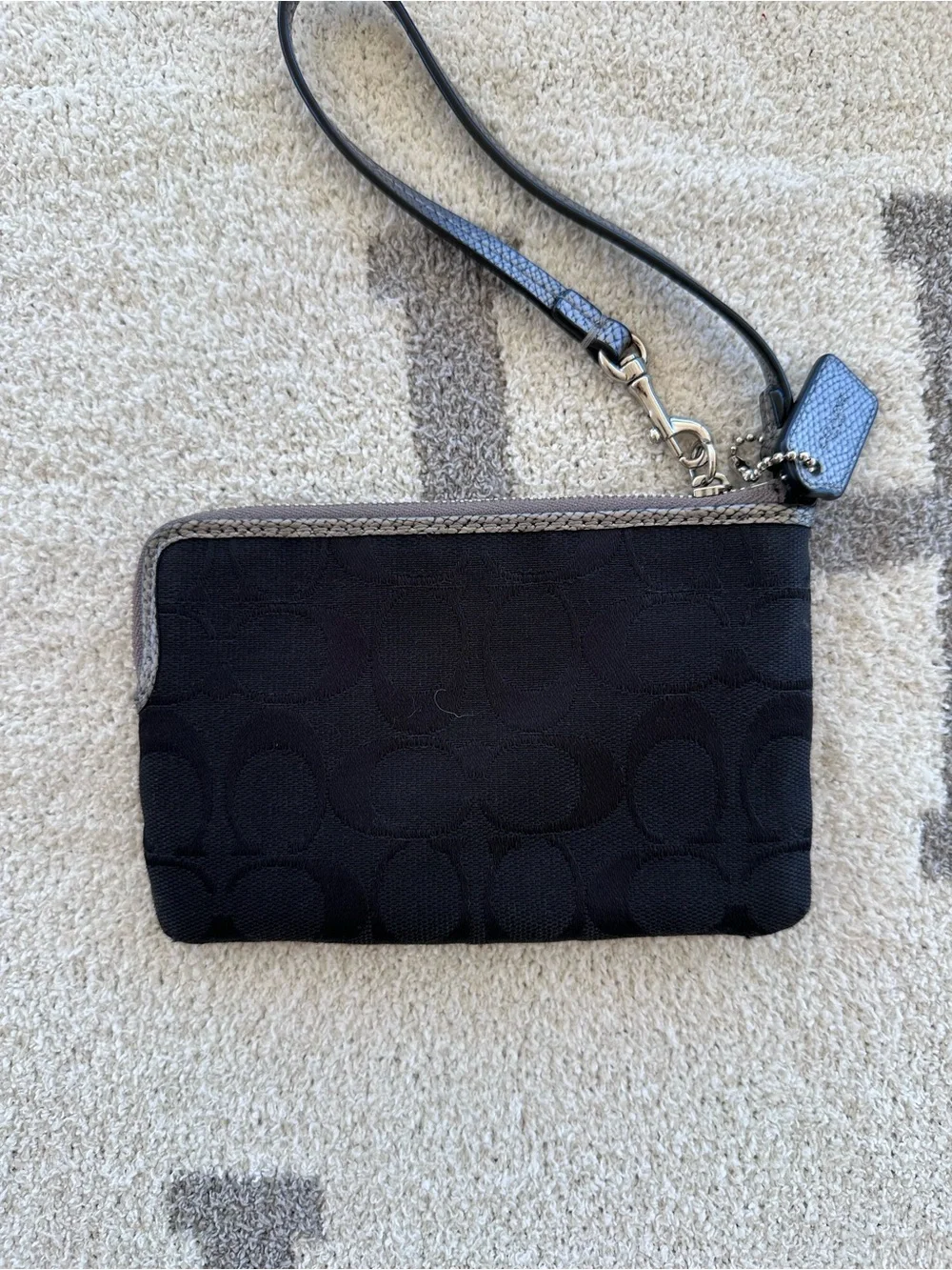 Coach Black Wristlet with Gray Leather Trim